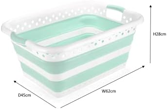 Addis Foldable Laundry Basket, White & Aqua, 45L