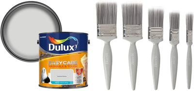 Dulux Easycare Matt, Polished Pebble, 2.5L & Harris Brushes, 5-Pack