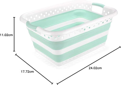 Addis Foldable Laundry Basket, White & Aqua, 45L