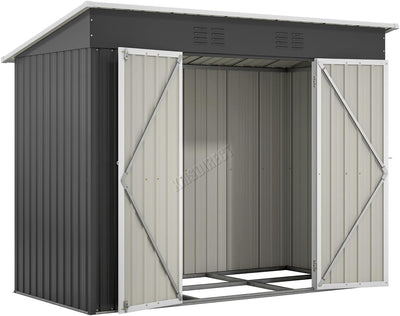 BIRCHTREE 4FT x 8FT Metal Garden Shed with Pent Roof, Free Foundation - Anthracite & White