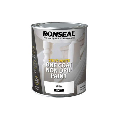 Ronseal One Coat Stays Matt Paint, White, 750ml