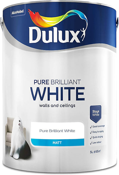 Dulux Matt Emulsion Paint, Pure Brilliant White, 5L