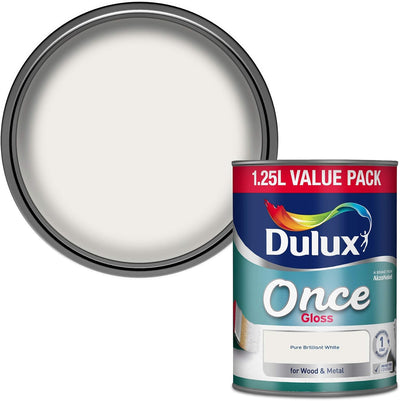 Dulux Once Gloss Paint, Pure Brilliant White, 1.25L