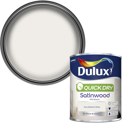 Dulux Quick Dry Satinwood Paint, Pure Brilliant White, 750ml