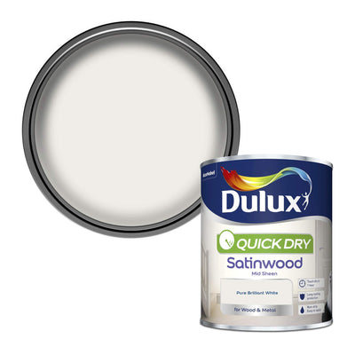 Dulux Quick Dry Satinwood Paint, Pure Brilliant White, 750ml