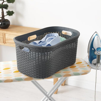 Addis 40L Rattan Laundry Basket, Charcoal