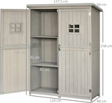 Outsunny Wooden Garden Shed with Two Windows & Double Doors - 127.5L x 50W x 164H cm, Grey