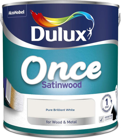 Dulux Once Satinwood Paint, Pure Brilliant White, 2.5L