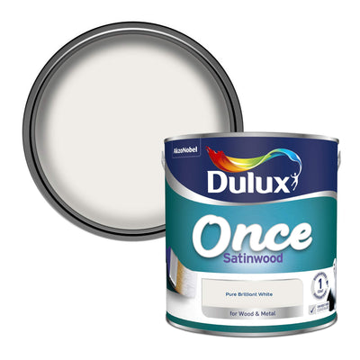 Dulux Once Satinwood Paint, Pure Brilliant White, 2.5L