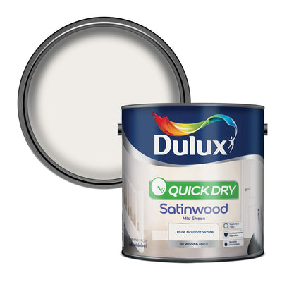 Dulux Quick Dry Satinwood Paint, Pure Brilliant White, 2.5L