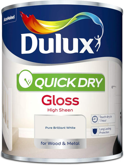 Dulux Quick Dry Gloss Paint, Pure Brilliant White, 750ml