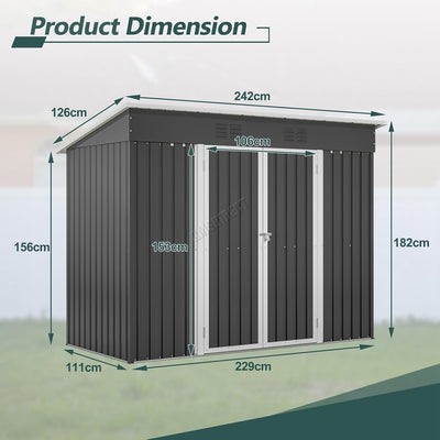 BIRCHTREE 4FT x 8FT Metal Garden Shed with Pent Roof, Free Foundation - Anthracite & White