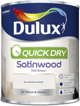 Dulux Quick Dry Satinwood Paint, Pure Brilliant White, 750ml