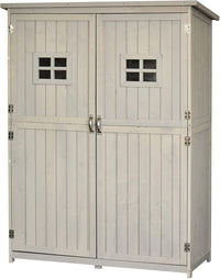 Outsunny Wooden Garden Shed with Two Windows & Double Doors - 127.5L x 50W x 164H cm, Grey