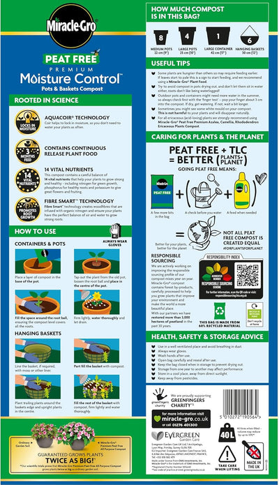 Miracle-Gro Peat Free Moisture Control Compost, 40L