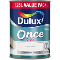 Dulux Once Gloss Paint, Pure Brilliant White, 1.25L