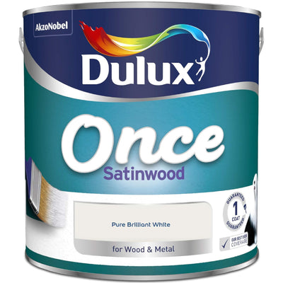 Dulux Once Satinwood Paint, Pure Brilliant White, 2.5L