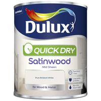 Dulux Quick Dry Satinwood Paint, Pure Brilliant White, 750ml