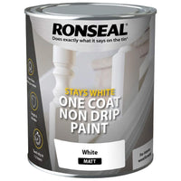 Ronseal One Coat Stays Matt Paint, White, 750ml