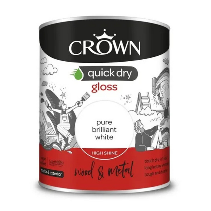 Crown Quick Dry Gloss White Paint 750ml