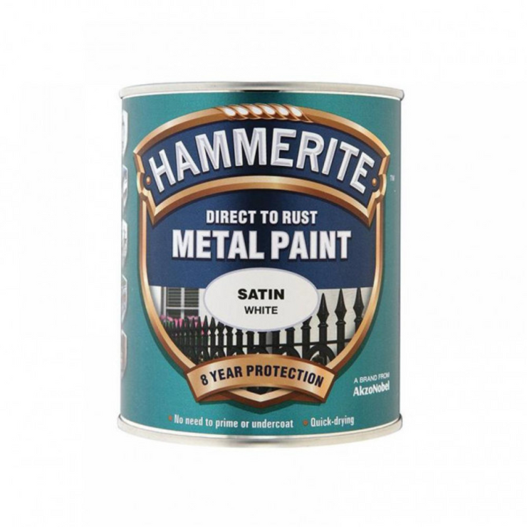 Hammerite Satin Metal Paint White 750ml – Direct to Rust Protection