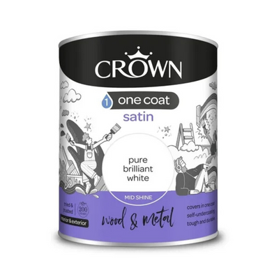 Crown One Coat Satin White Paint 750ml