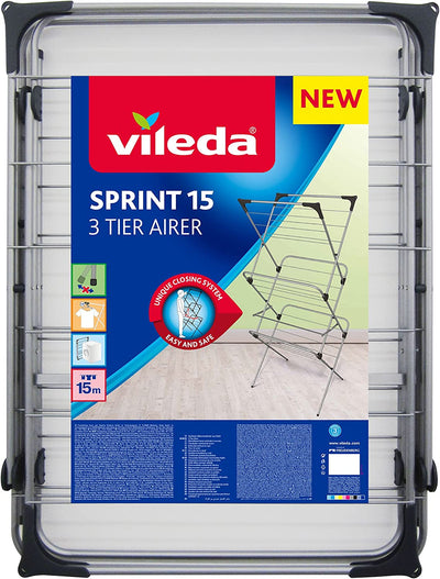 Vileda® Sprint 3 Tier Clothes Airer Line Length 15M Holds Laundry Drying Rack