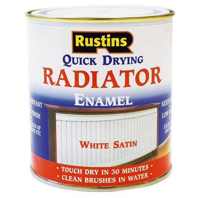 Rustins® Quick Dry Radiator Enamel Paint White gloss and satin 250ml